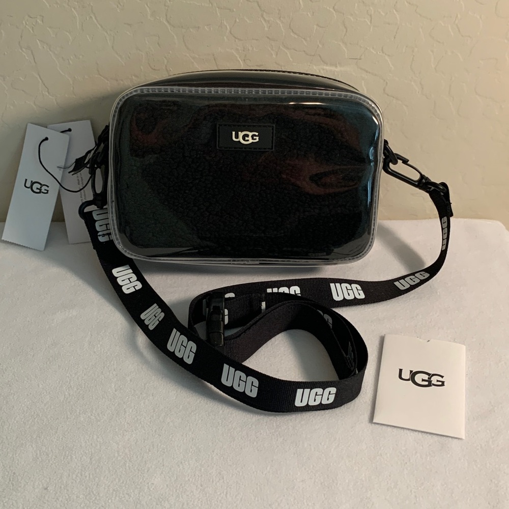 UGG BRAND NEW WITH TAGS JANEY II CLEAR SHEEPSKIN JET BLACK CROSSBODY BAG